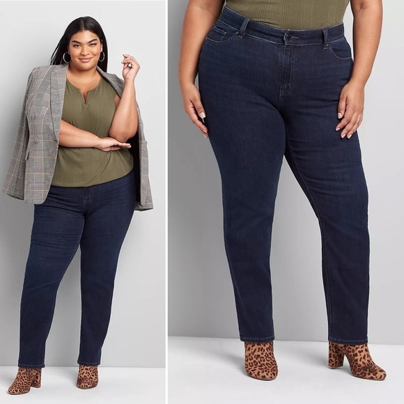 Lane Bryant NWT Curvy Fit High Rise Straight Jeans 18 dark indigo blue stretch - Picture 1 of 14